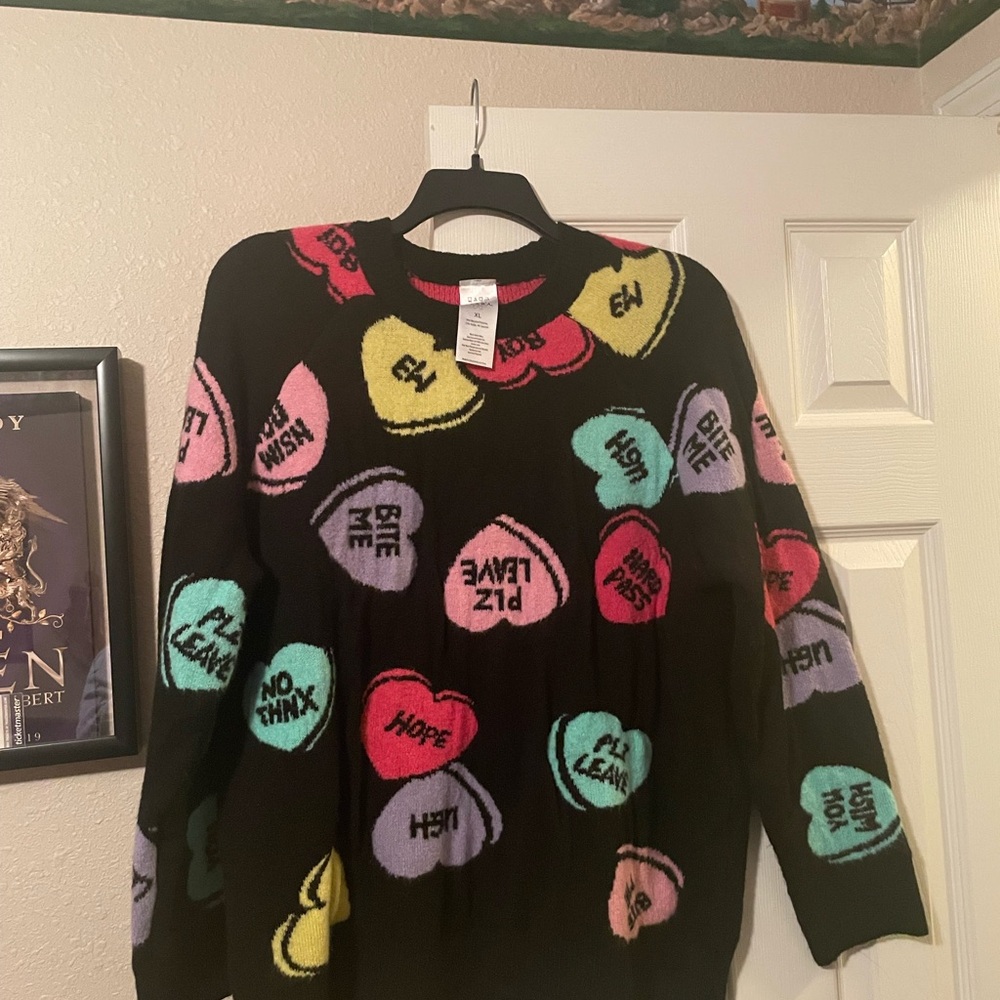 Black “Anti-Valentine’s Day” Conversation Hearts Sweater NWOT